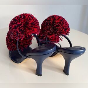 Bottega Veneta *NEW* Leather Navy Blue & Red Pom Pom Shoes- Size 6.5 US